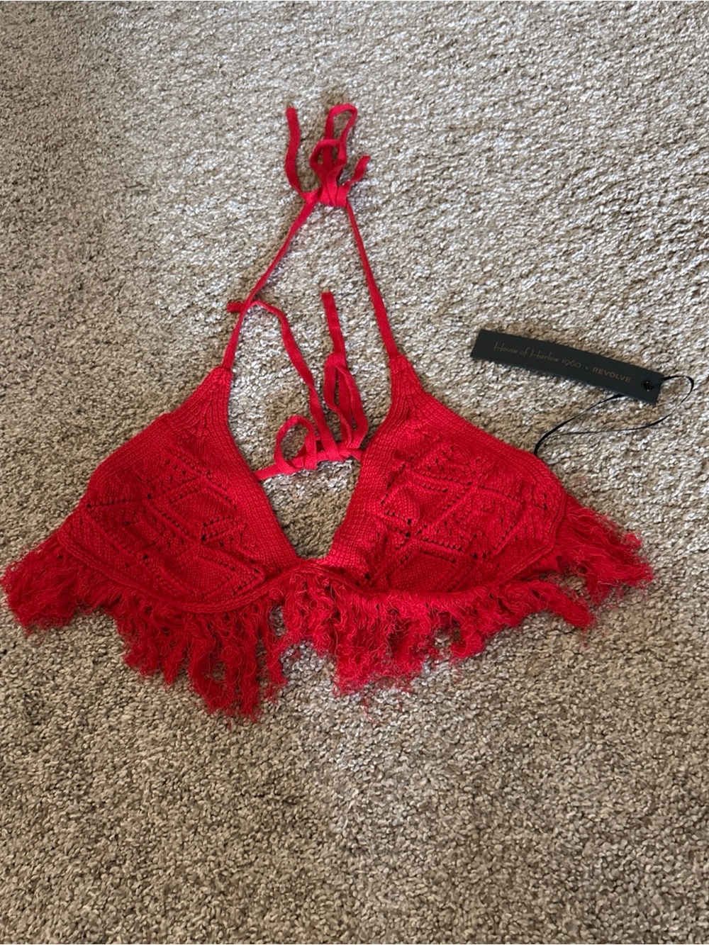 REVOLVE Red Crochet Fringe Bralette
